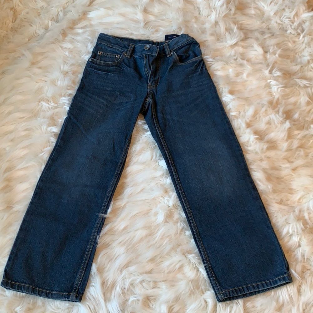 Faded Glory Kids Jeans Size 8. Painted Pink “T” on one back pocket. Adjustable